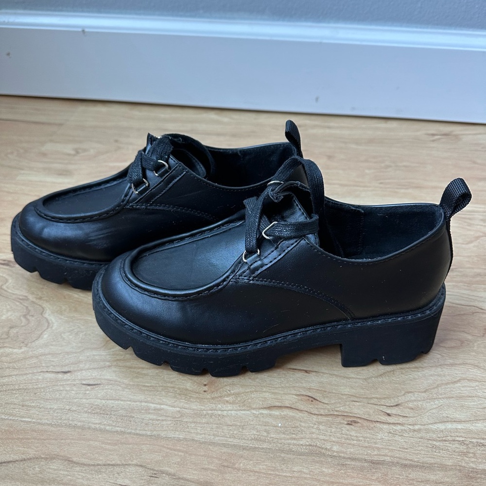 Chunky Black Lace-Up Platform Shoes